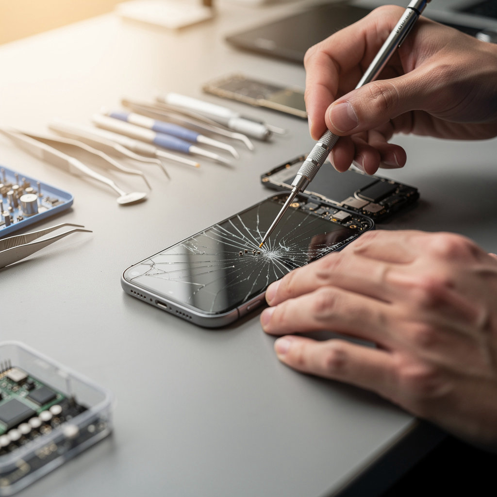 iFast Repair technician performing expert smartphone and tablet repair in San Diego with precision tools